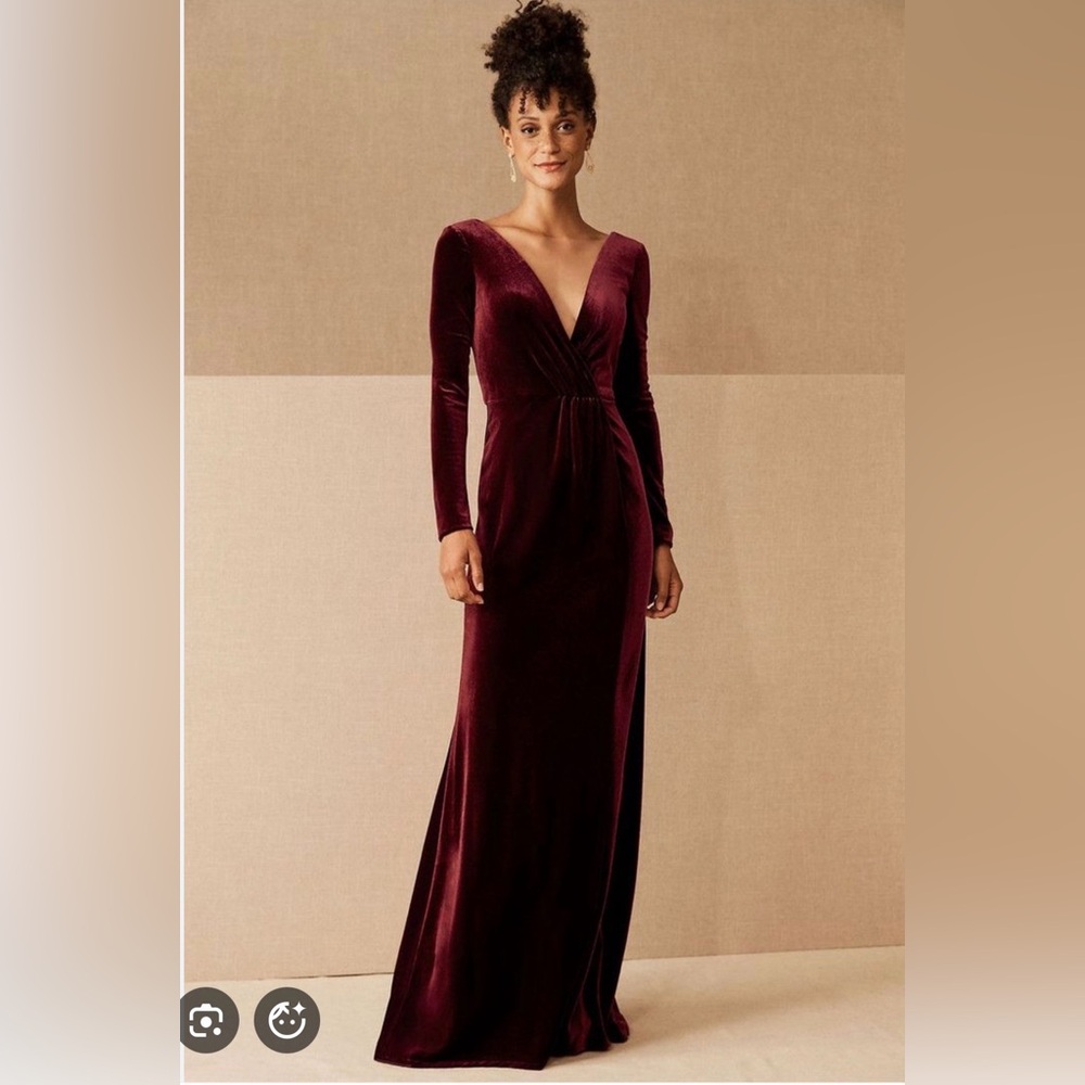 Jenny Yoo Deep Burgundy Velvet Long Sleeve Wrap Dress